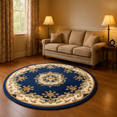Royal Navy Round & Half Moon Traditional Hand Tufted Wool Rugs - Pendle Village Furniture